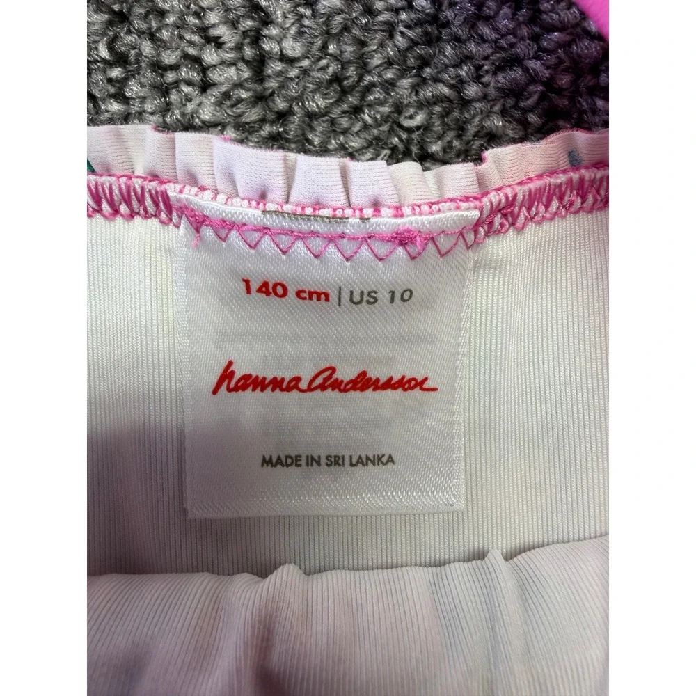 Hanna Andersson Swimsuit Girls 10 Pink Strawberry Green Stripe 2 Piece Tankini